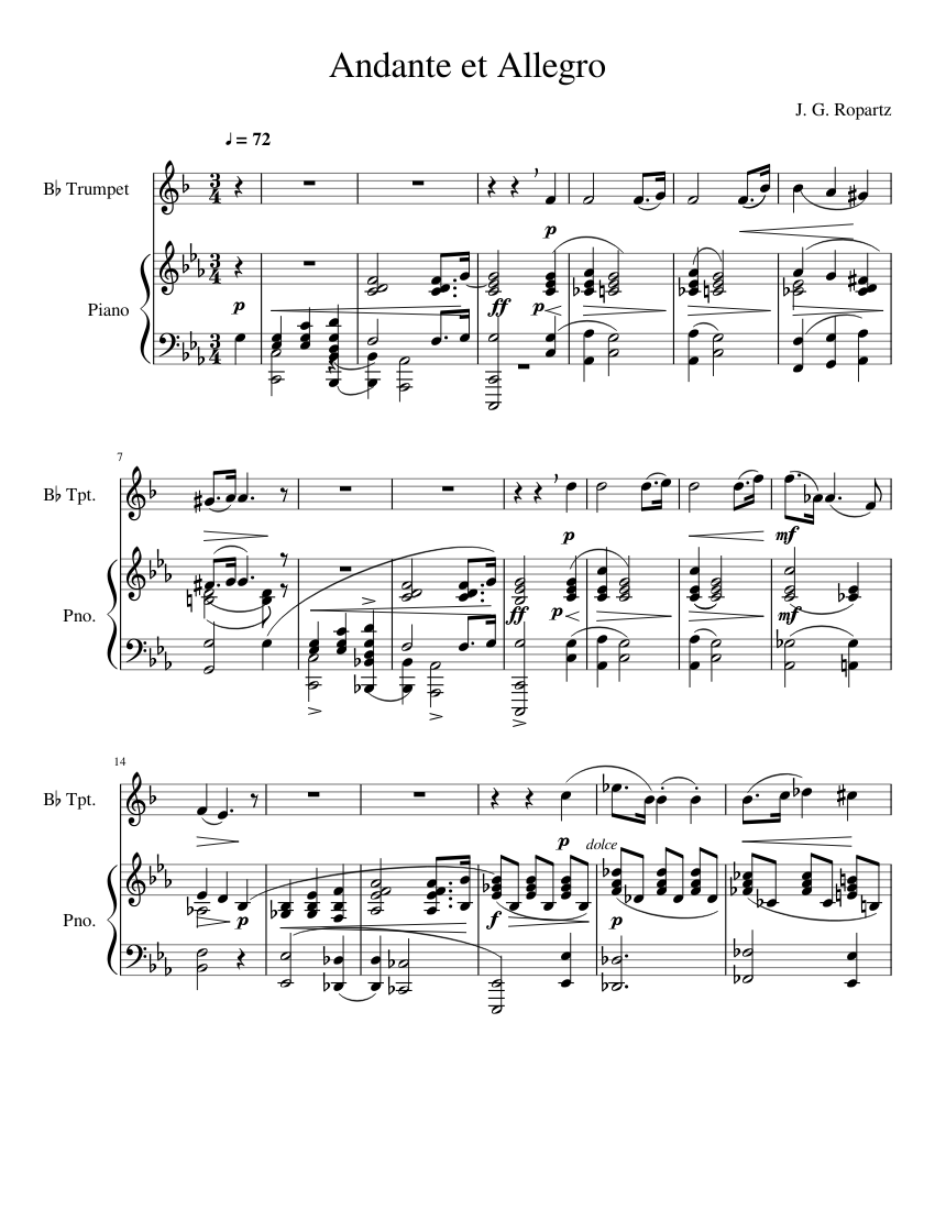 Andante et Allegro Sheet music for Piano, Trumpet (In B Flat) (Solo ...