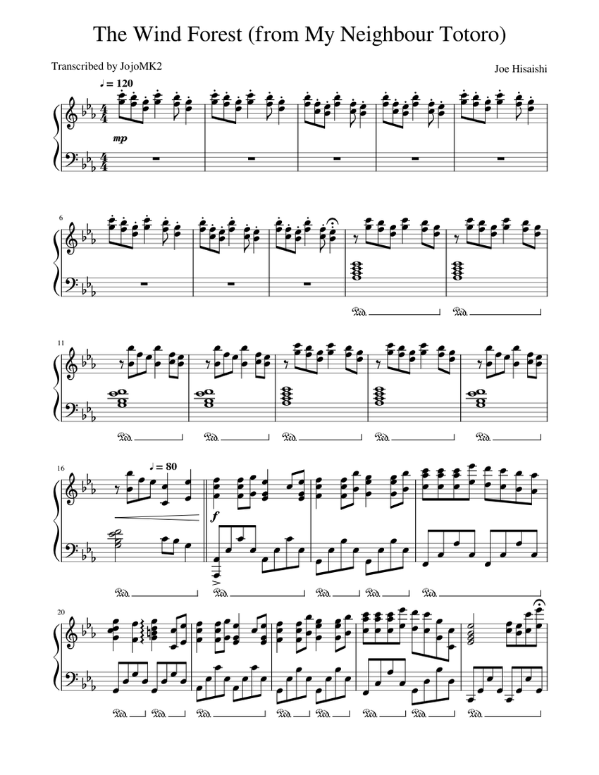 Joe Hisaishi - The Wind Forest (from 'My Neighbor Totoro') Sheet music