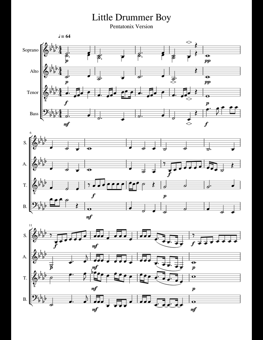 Little Drummer Boy sheet music for Violin, Viola, Cello, Contrabass ...