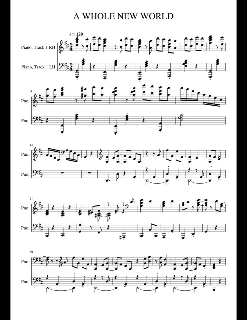 A Whole New World sheet music for Piano download free in PDF or MIDI