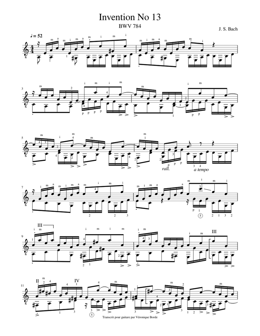 Bach Invention 13.pdf Bach Invention No 13 BWV 784 Sheet music for Guitar | Download free in ...