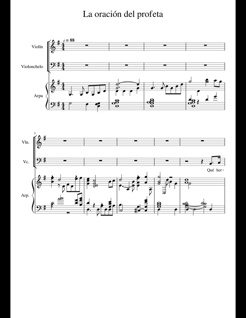 La Oracion Del Profeta Editable Sheet Music For Violin Cello Harp La oracion del profeta editable sheet music for violin cello harp
