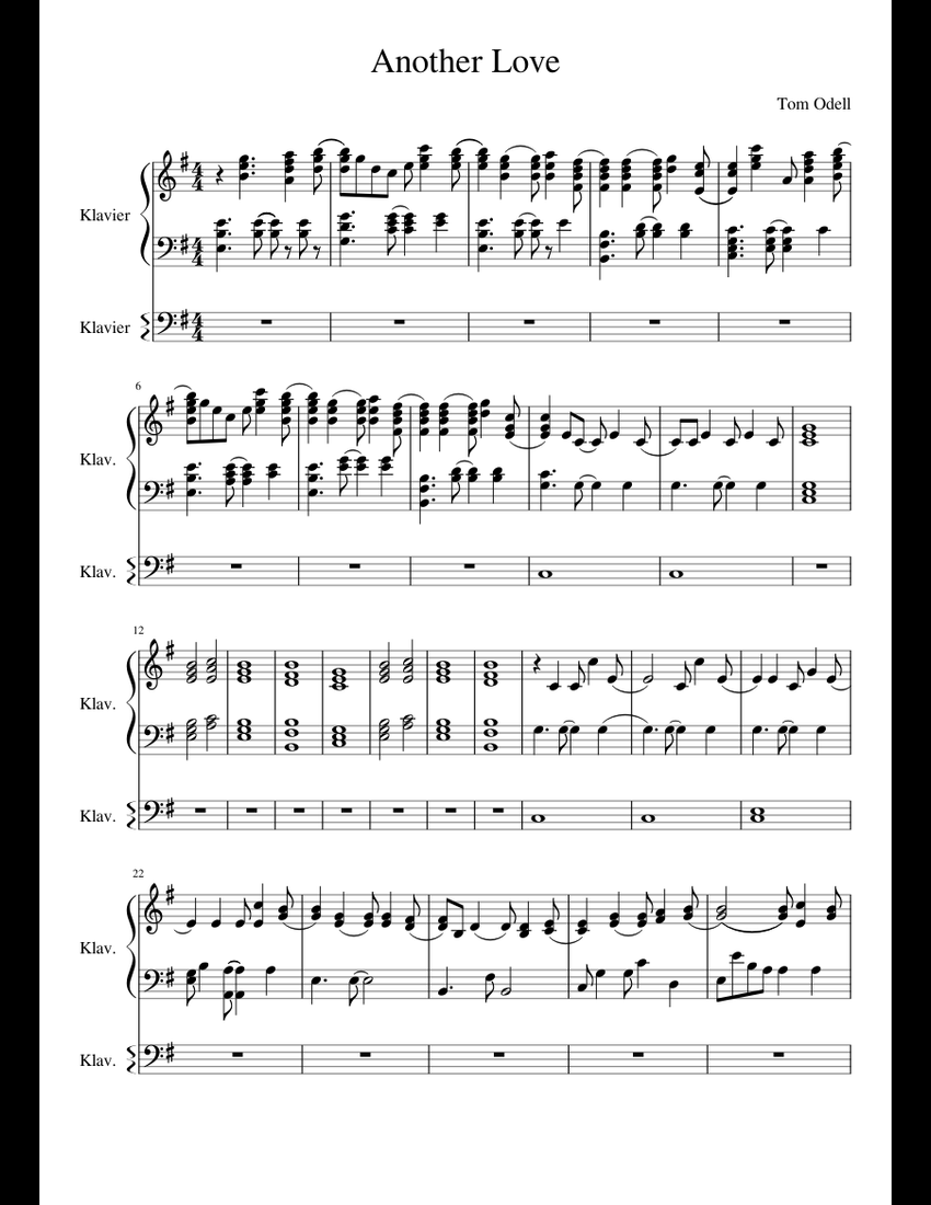 Another Love sheet music for Piano download free in PDF or MIDI
