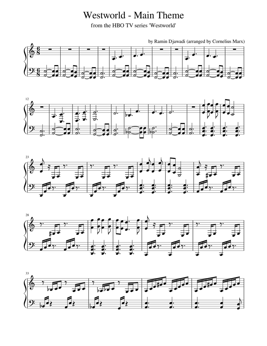 Westworld - Main Theme Sheet music for Piano (Solo) | Musescore.com
