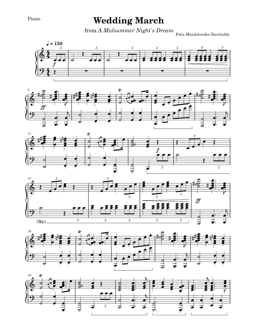 Wedding March (Mendelssohn) Sheet music for Piano | Download free in