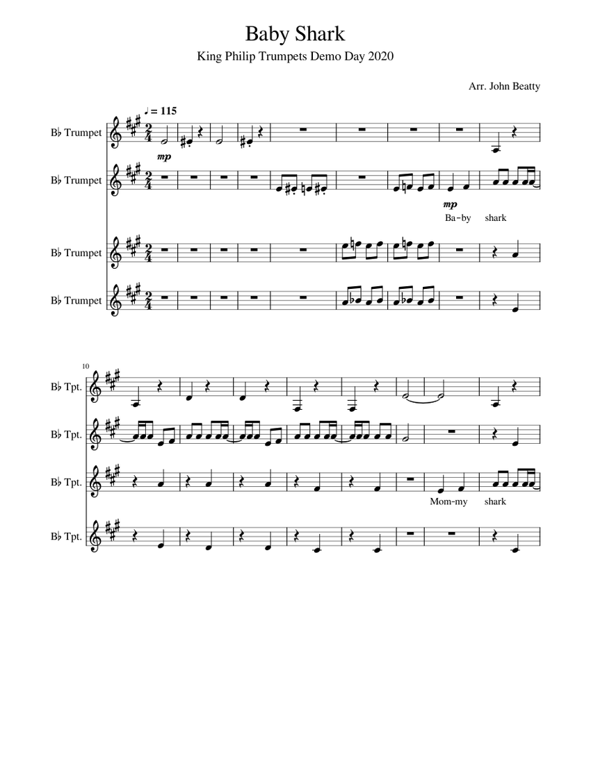 Baby Shark for King Philip Trumpets Sheet music for Trumpet | Download