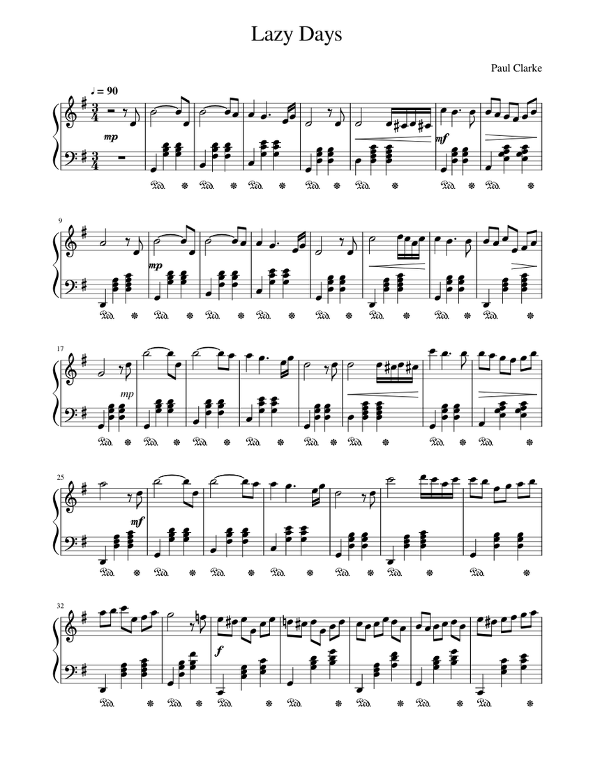 Lazy Days Sheet music for Piano (Solo) | Musescore.com
