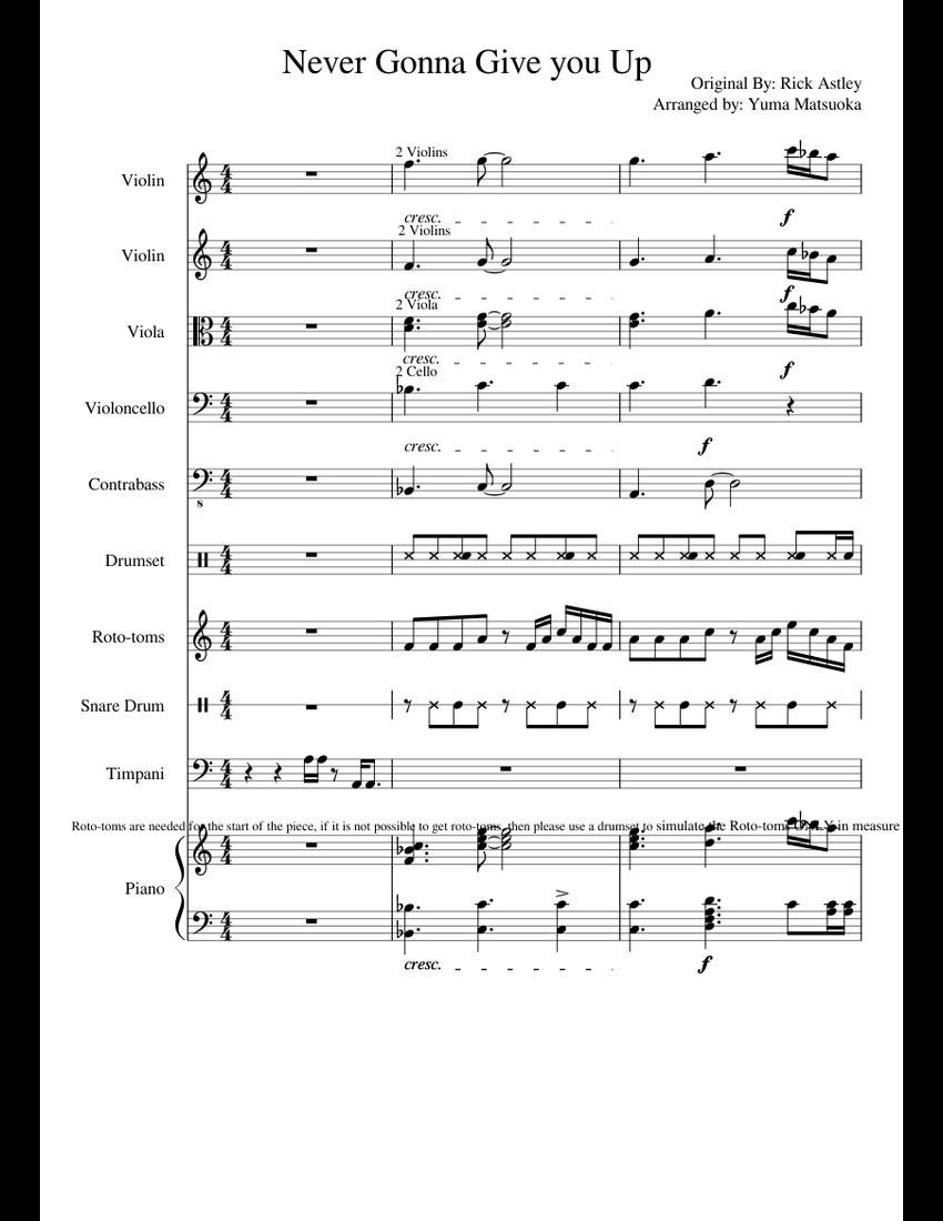 Never Gonna Give you Up Orchestra Arrangement sheet music for Violin
