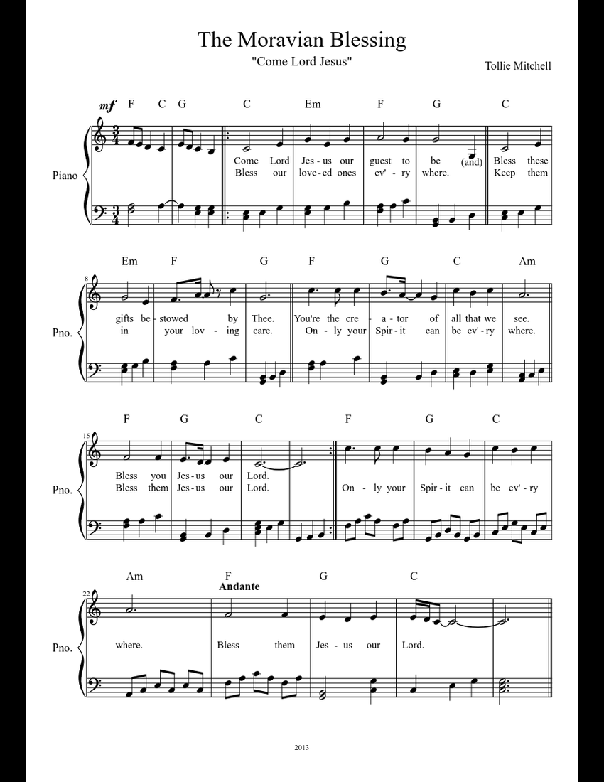The Moravian Blessing (Piano w/ Lyrics) sheet music download free in