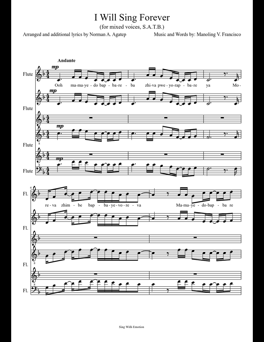 I Will Sing Forever - Manoling Francisco sheet music download free in