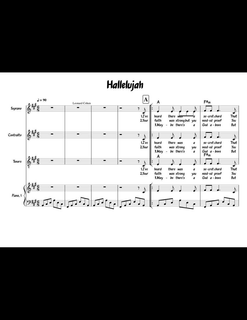 Hallelujah sheet music for Piano, Voice download free in PDF or MIDI