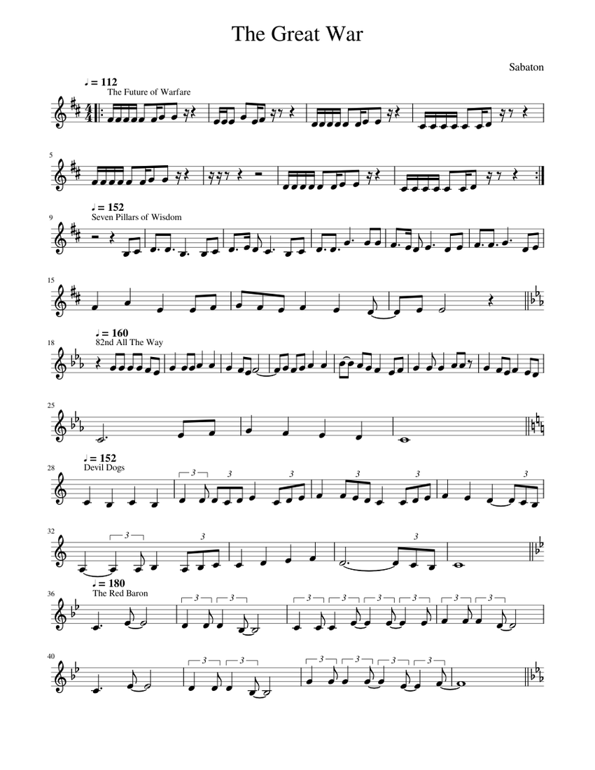 The Great War sheet music for Piano download free in PDF or MIDI