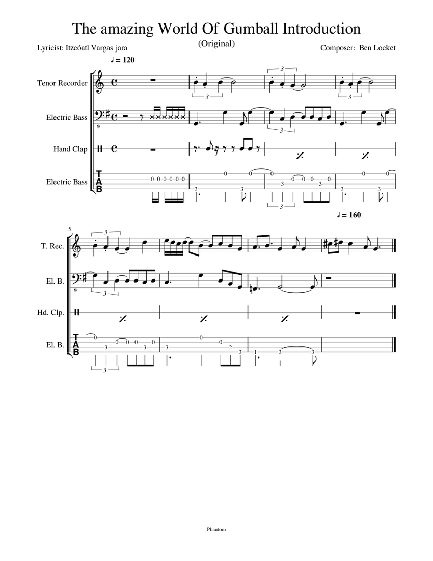 The amazing World Of Gumball Introduction Sheet music for Bass ...