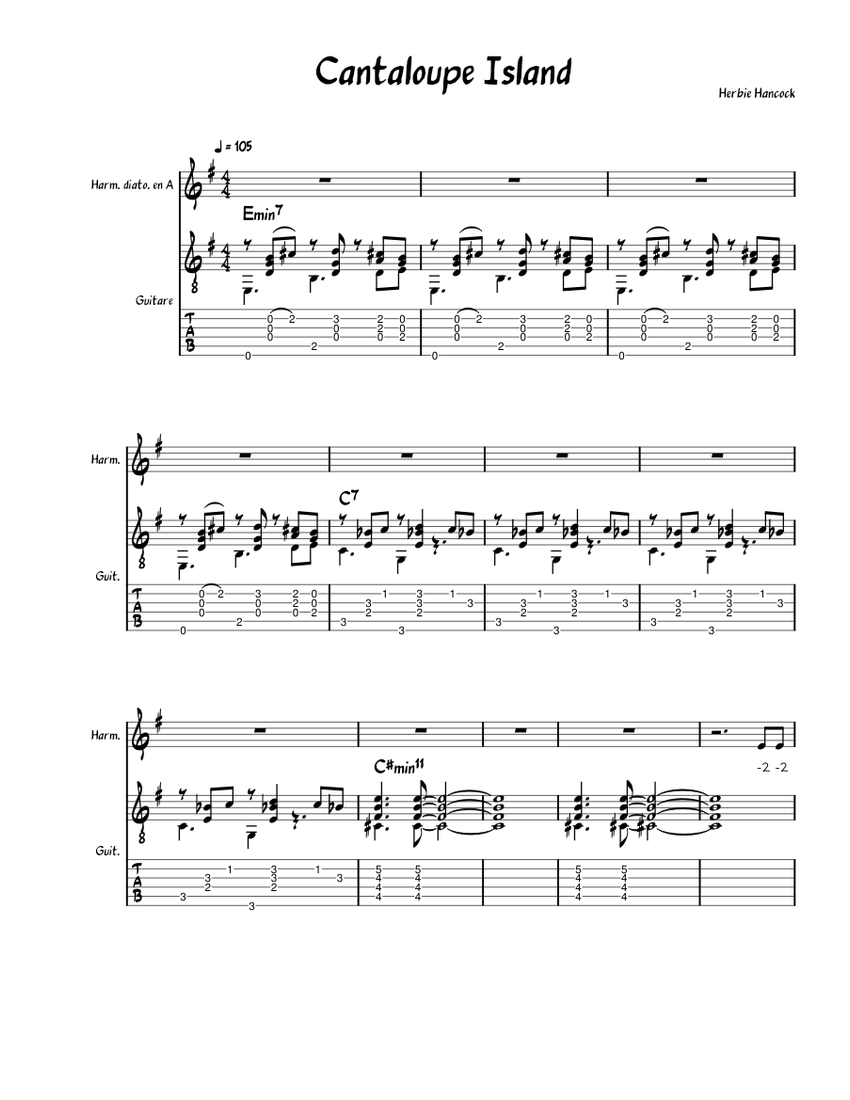 Cantaloupe Island Harmonica Sheet music for Guitar, Harmonica (Mixed
