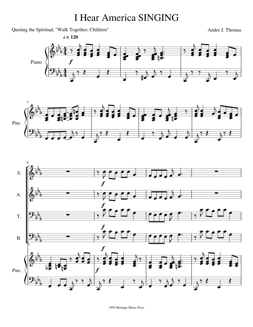 I Hear America SINGING Sheet Music For Piano Voice Download Free In