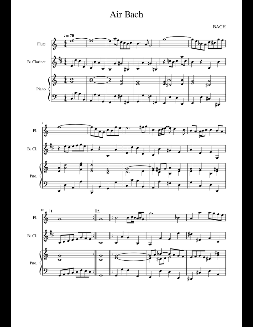 Air Bach Sheet Music For Flute Clarinet Piano Download Free In PDF Or Air Bach Sheet Music For Flute Clarinet Piano Download Free In Pdf Or