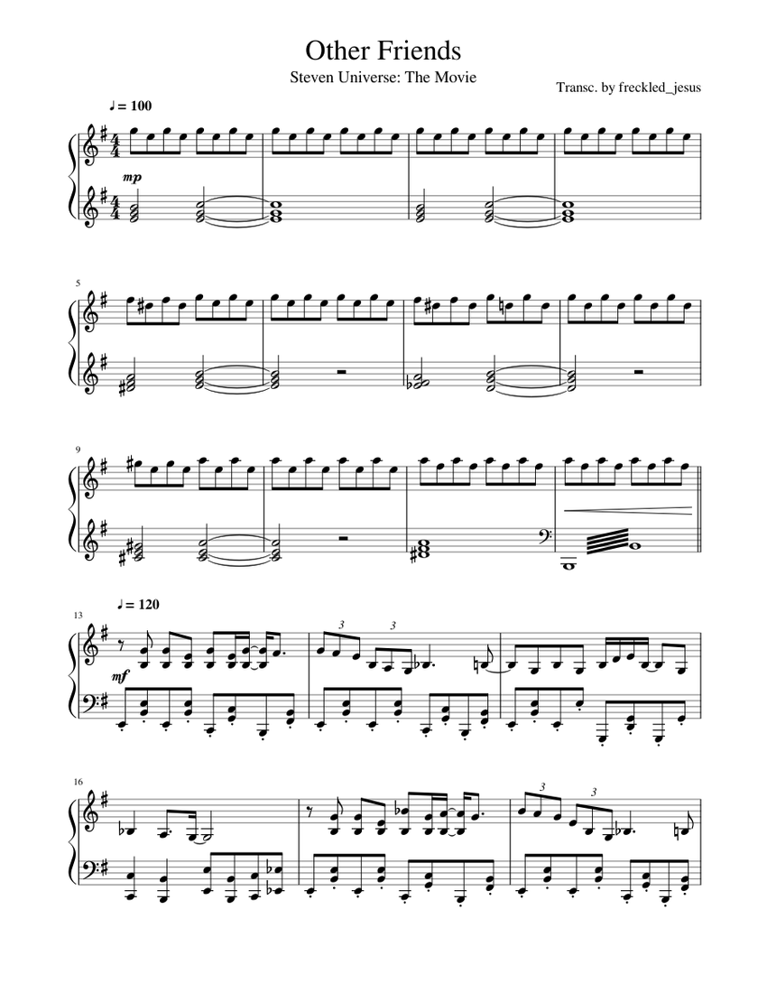 Other Friends Steven Universe The Movie Sheet Music For Piano