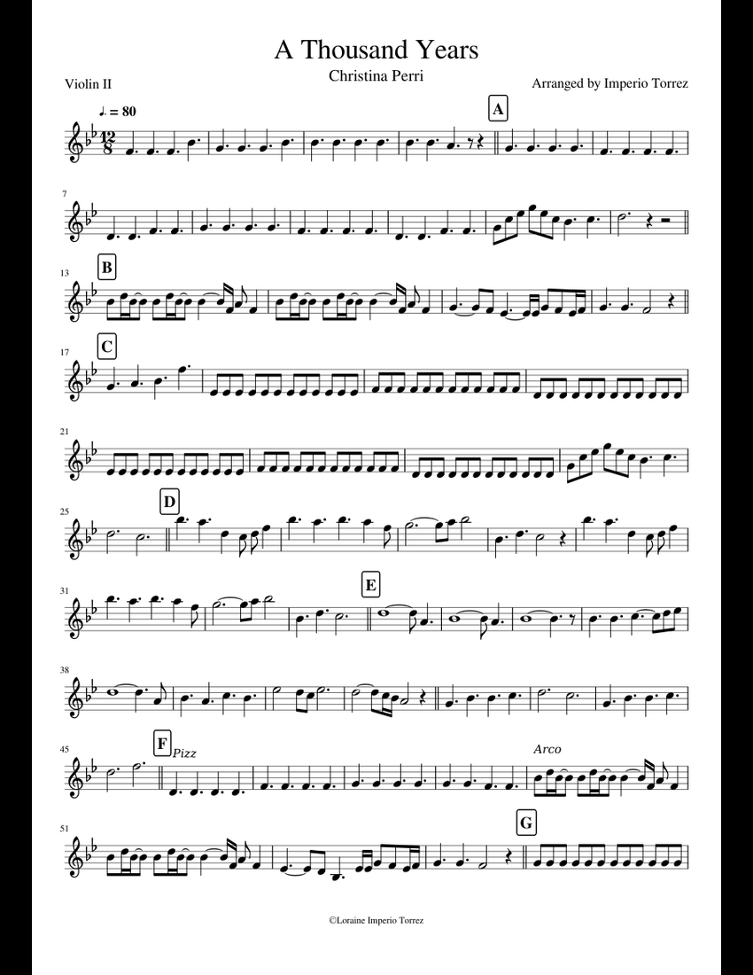 A Thousand Years Violin II sheet music for Violin download free in PDF