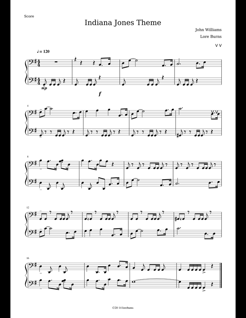 Indiana Jones sheet music for Piano download free in PDF or MIDI