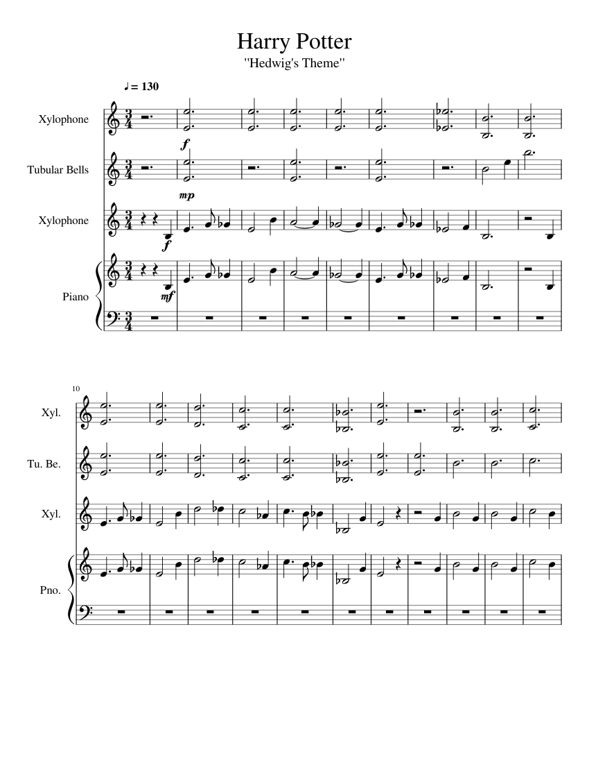 Harry potter theme sheet music for Piano, Percussion download free in