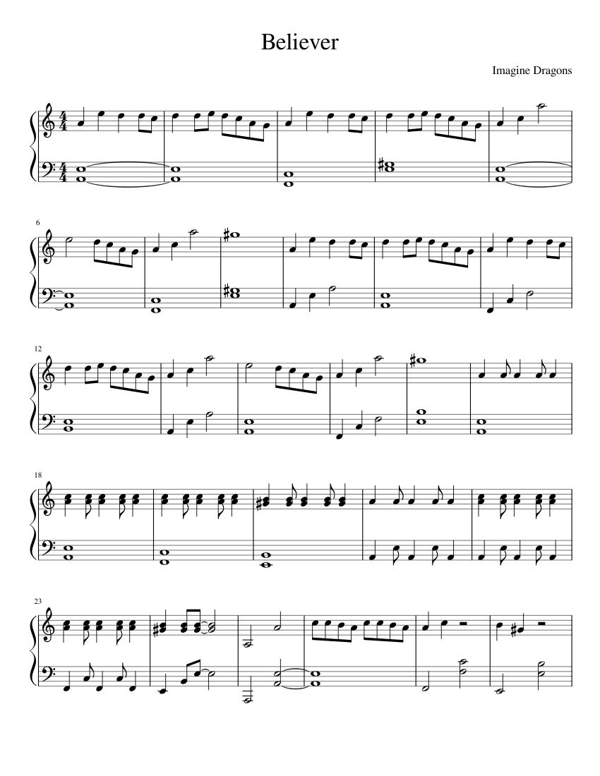 Believer - Imagine Dragons Sheet music for Piano | Download free in PDF
