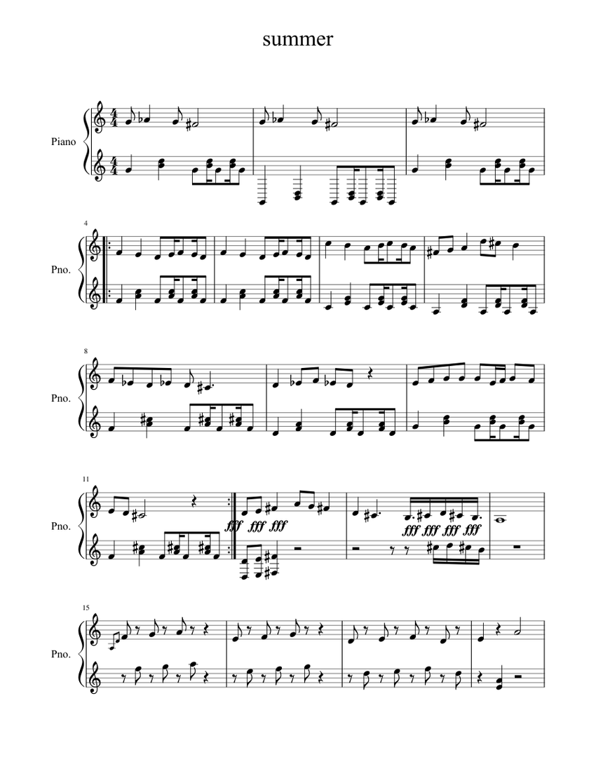 summer Sheet music for Piano | Download free in PDF or MIDI | Musescore.com