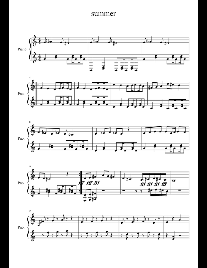 summer sheet music for Piano download free in PDF or MIDI