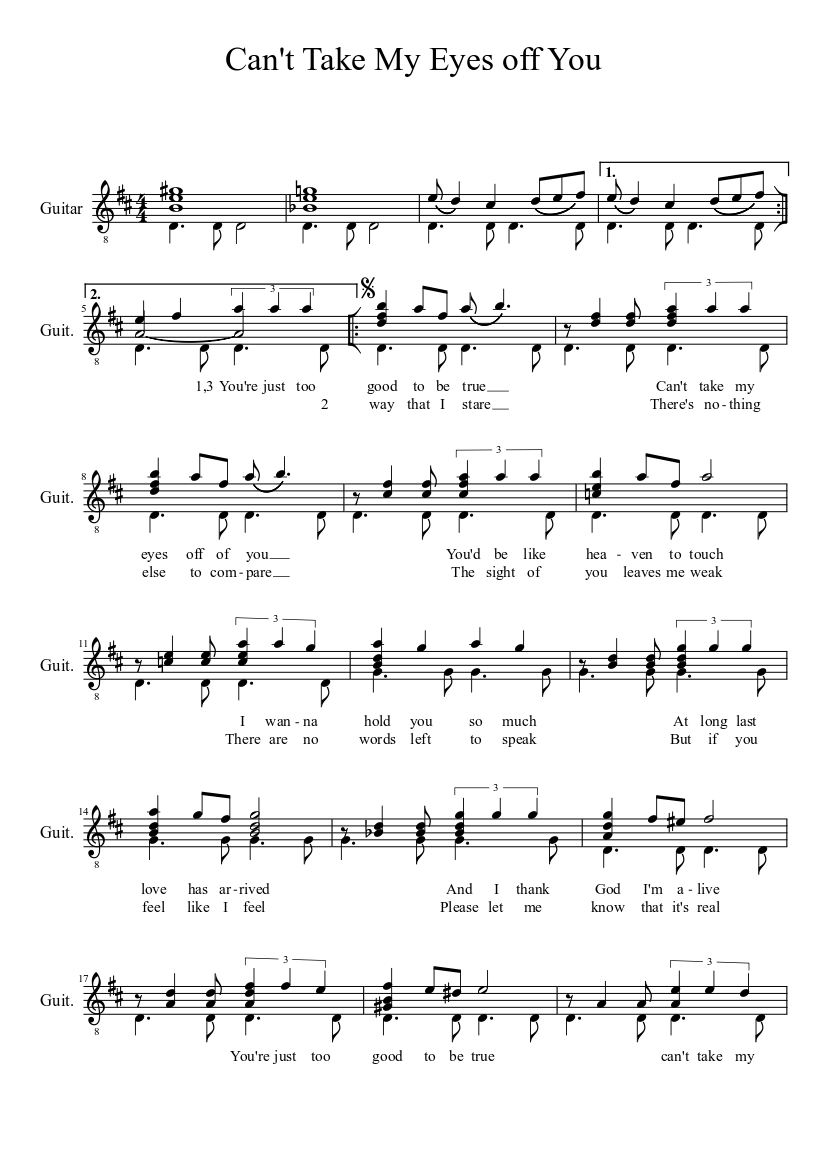 Can T Take My Eyes Off You Sheet Music Download Free In Pdf Or