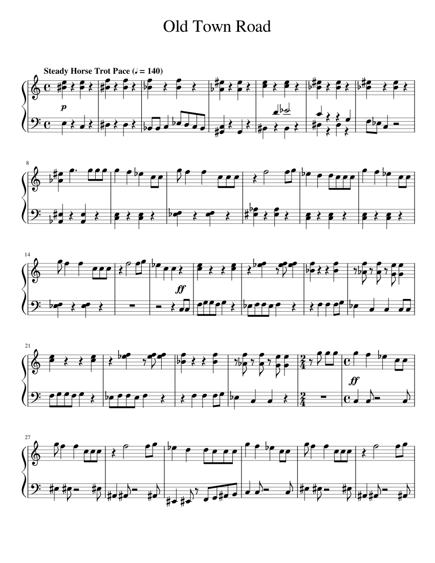 Old Town Road sheet music for Piano download free in PDF or MIDI