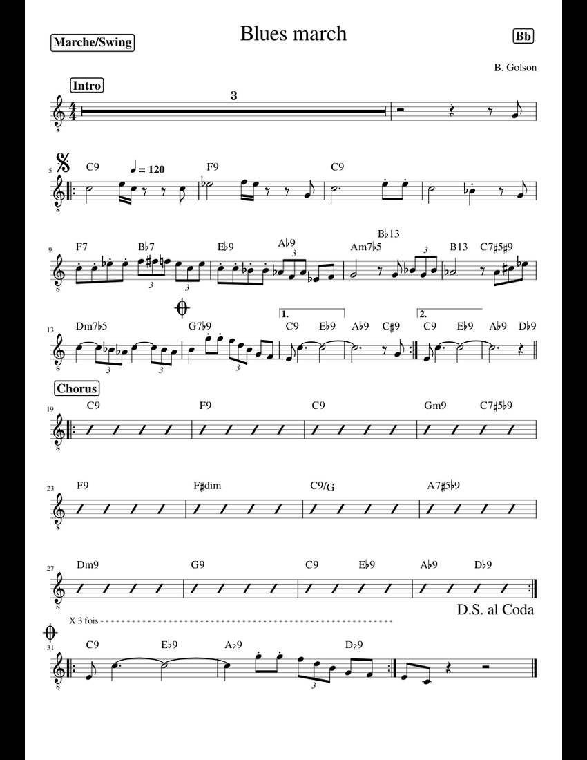 Blues march Sib sheet music for Tenor Saxophone download free in PDF or