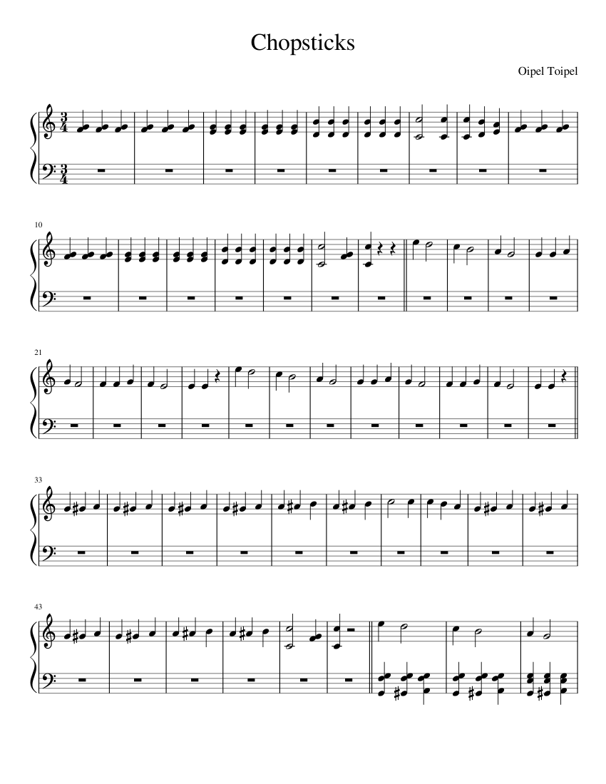 Chopsticks sheet music for Piano download free in PDF or MIDI