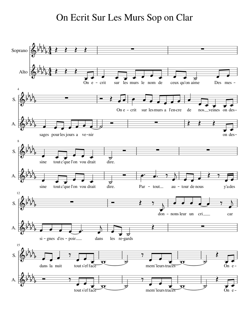 On Ecrit Sur Les Murs_Sop on Clar Sheet music for Soprano, Alto (Choral ...