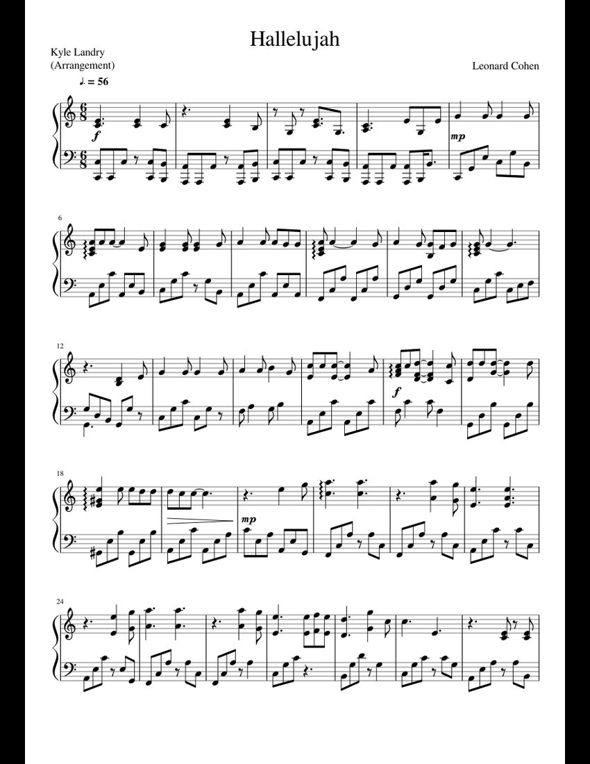 Hallelujah sheet music for Piano download free in PDF or MIDI