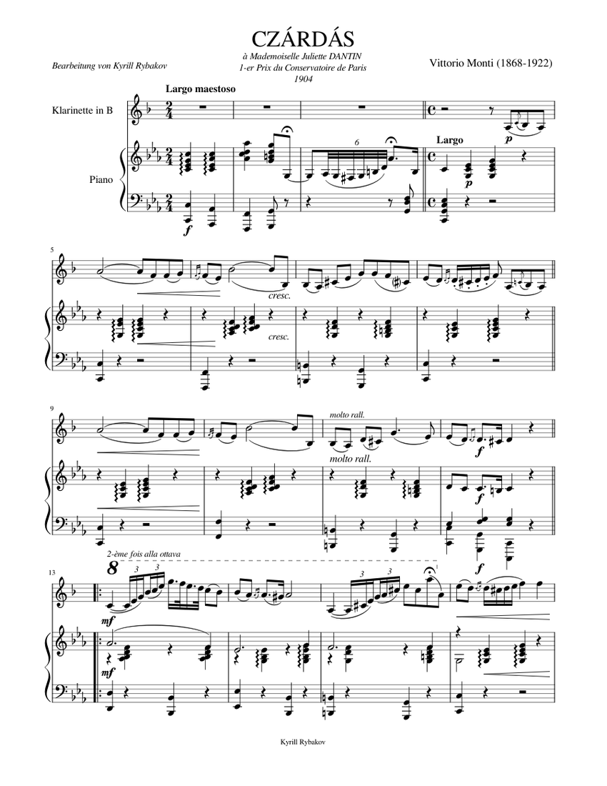 Czardas Monti for clarinet and piano Sheet music for ...