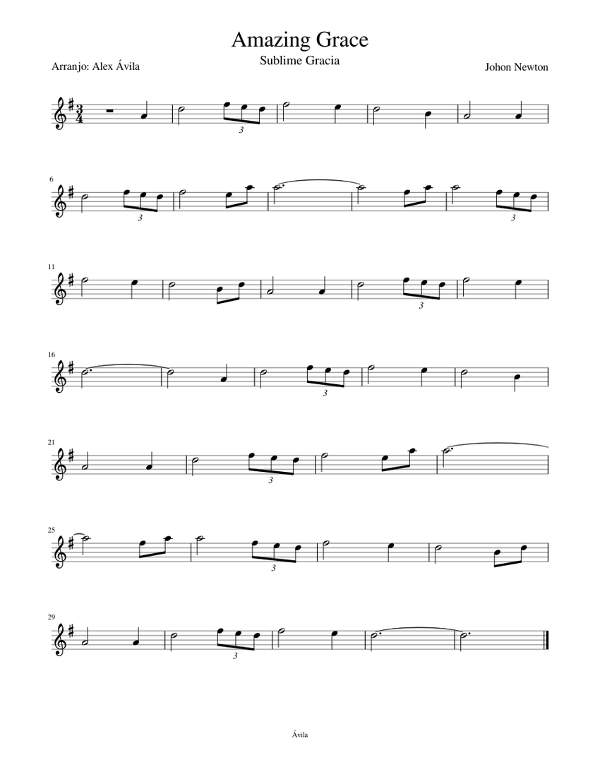 Amazing Grace sheet music for Alto Saxophone download free in PDF or MIDI