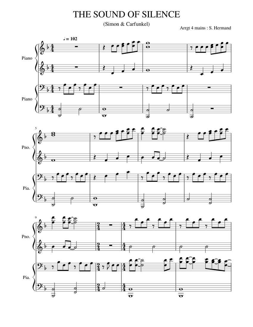 THE SOUND OF SILENCE de Simon and Garfunkel Sheet music for Piano Download free in PDF or MIDI