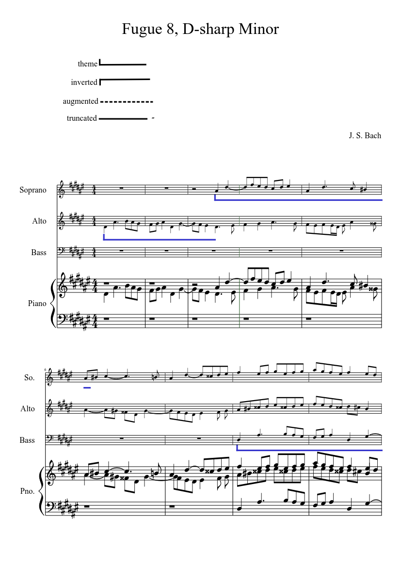J.S. Bach, Well Tempered Clavier Book I, Fugue 8 in D-sharp Minor sheet ...