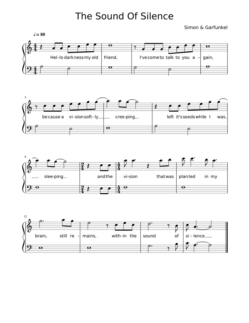 The Sound Of Silence Simon & Garfunkel Sheet music for Piano Download free in PDF or MIDI