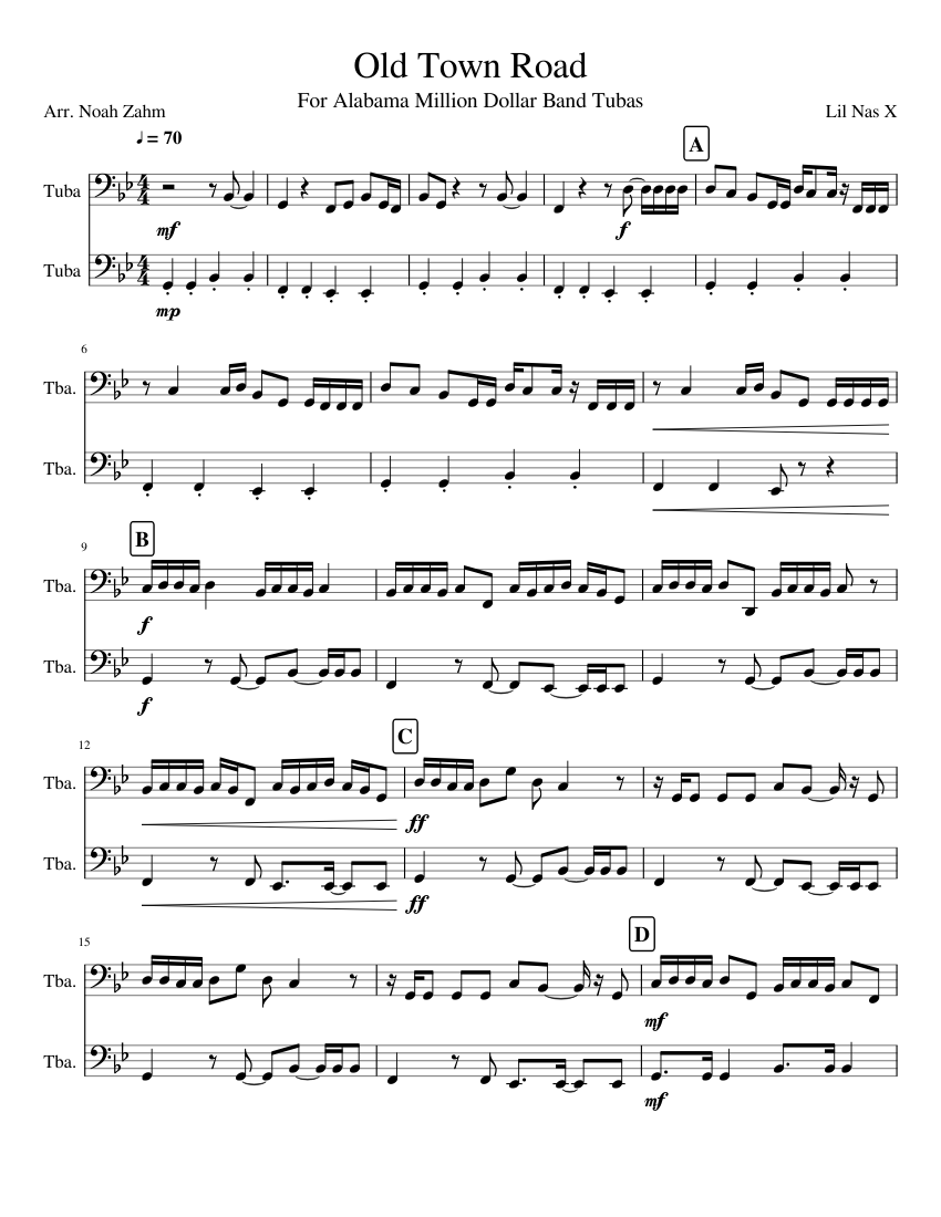 Old Town Road Sheet Music For Tuba Download Free In Pdf Or Midi