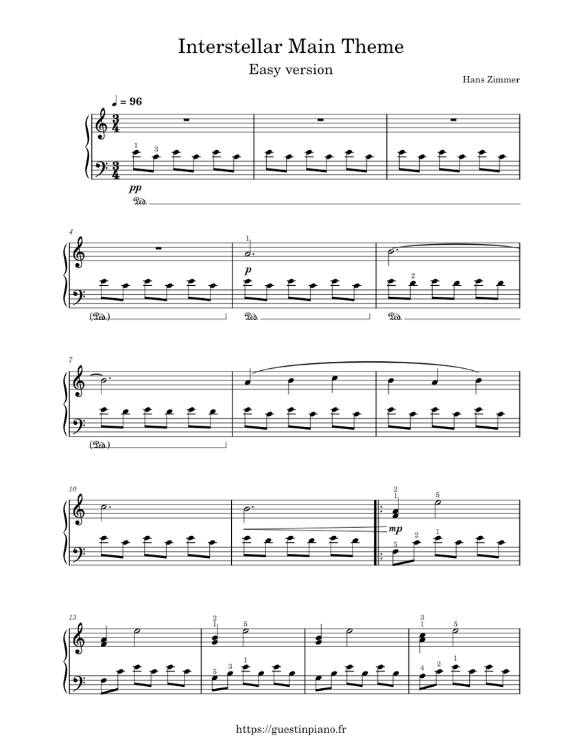Interstellar Main Theme Sheet music for Piano | Download free in PDF or