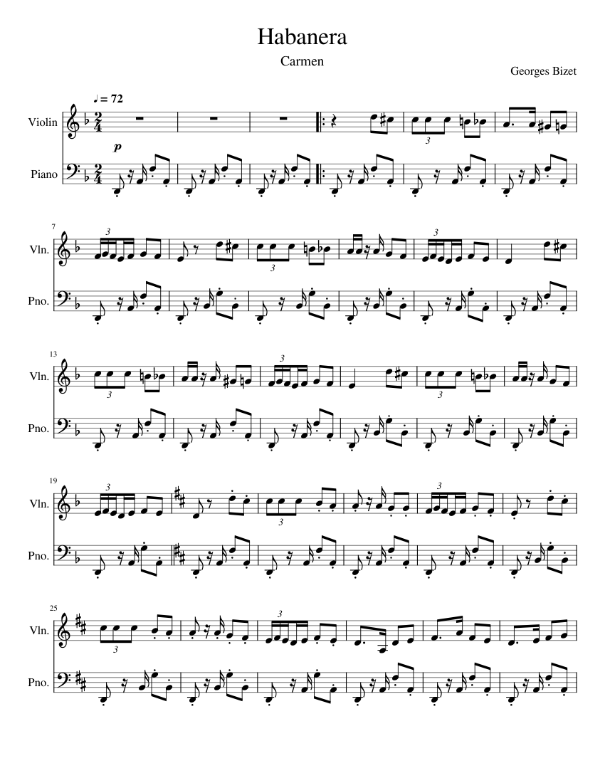 Habanera Sheet Music For Violin Piano Download Free In PDF Or MIDI