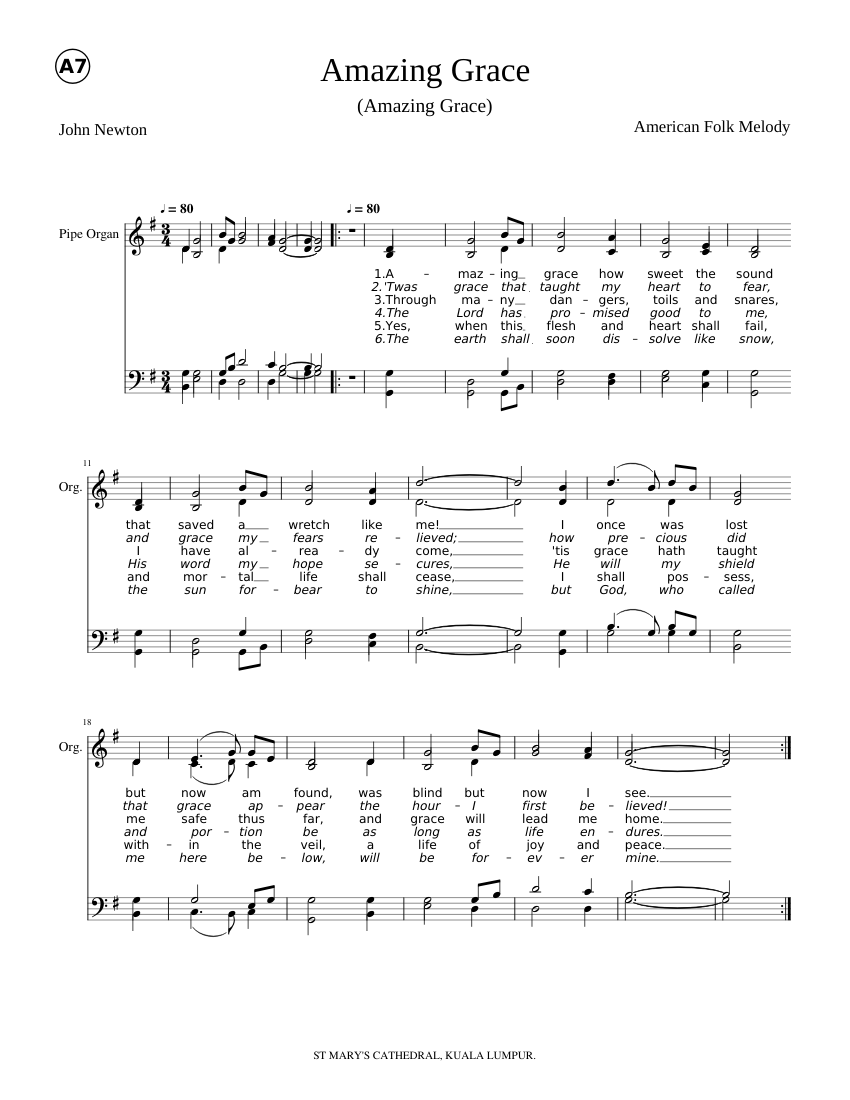 Amazing_Grace_SATB Sheet music for Organ (Solo) | Musescore.com