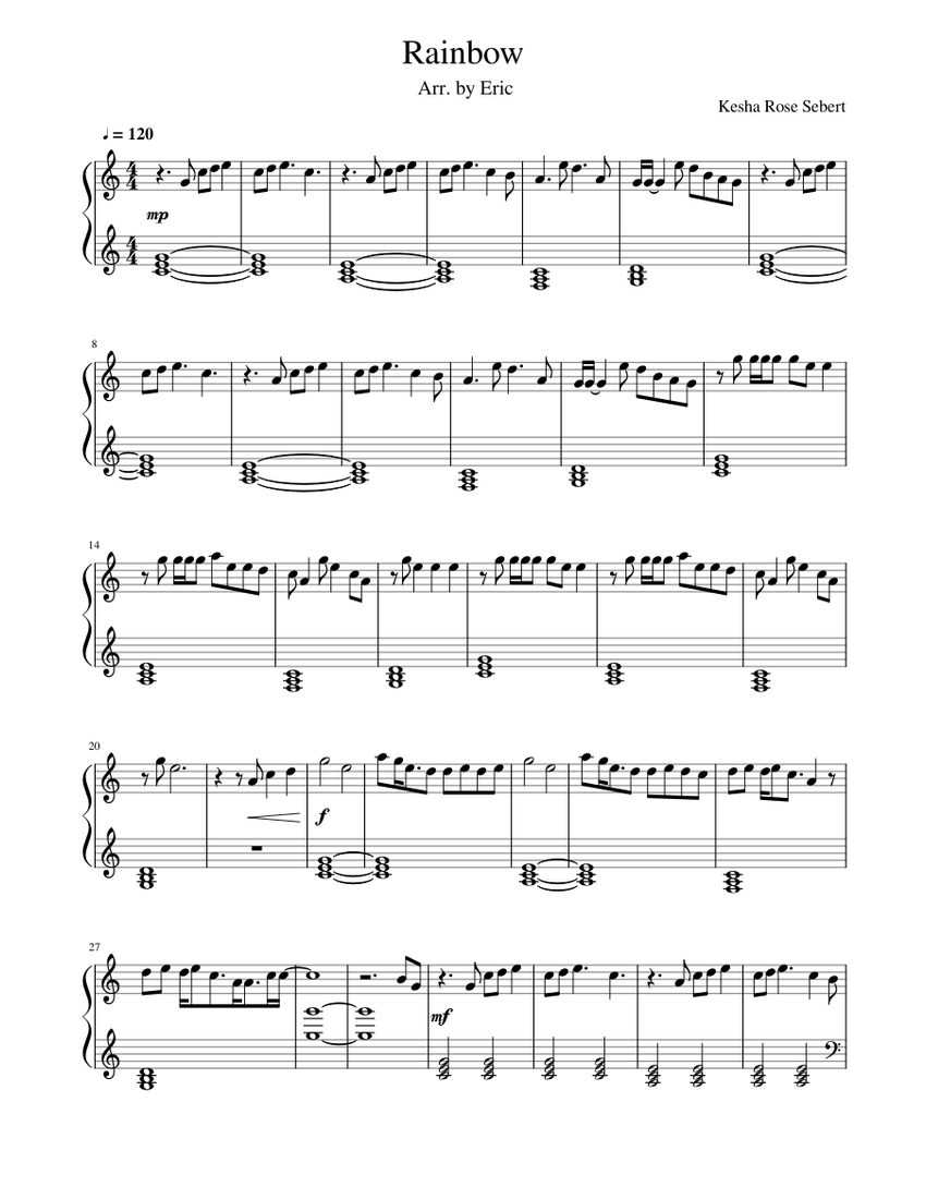 Rainbow-Kesha sheet music for Piano download free in PDF or MIDI