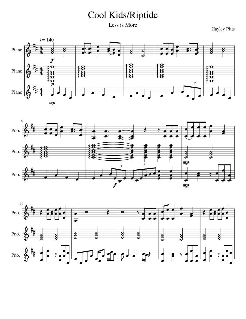 Cool_Kids_Riptide Sheet music for Piano (Mixed Trio) | Musescore.com