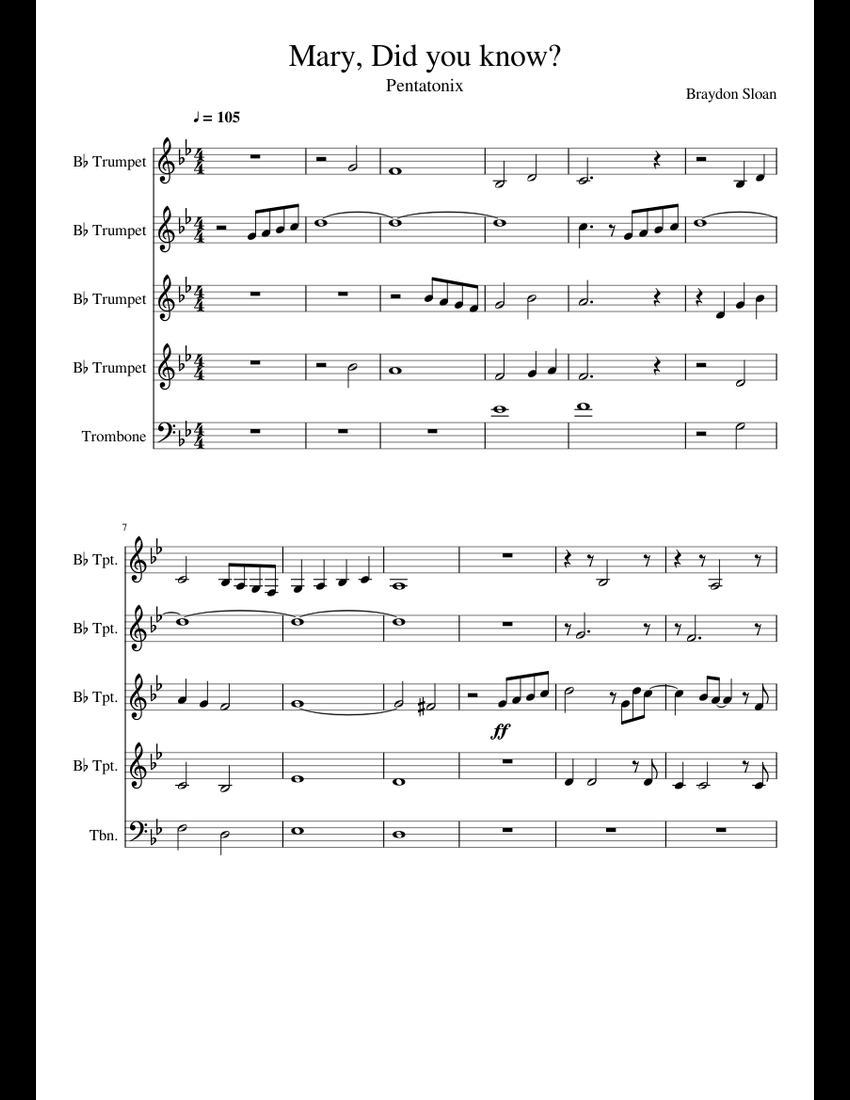 Mary did you know sheet music for Trumpet, Trombone download free in