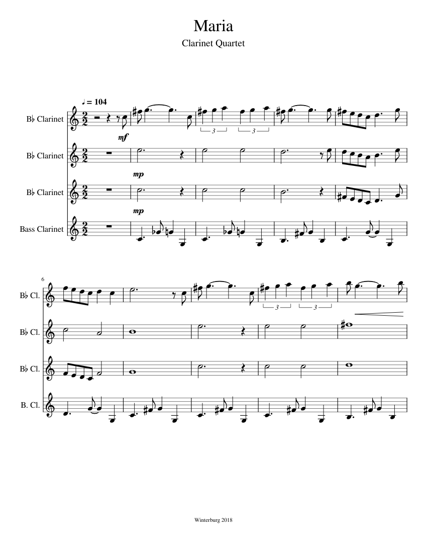 Maria for Clarinet Quartet Sheet music for Clarinet | Download free in