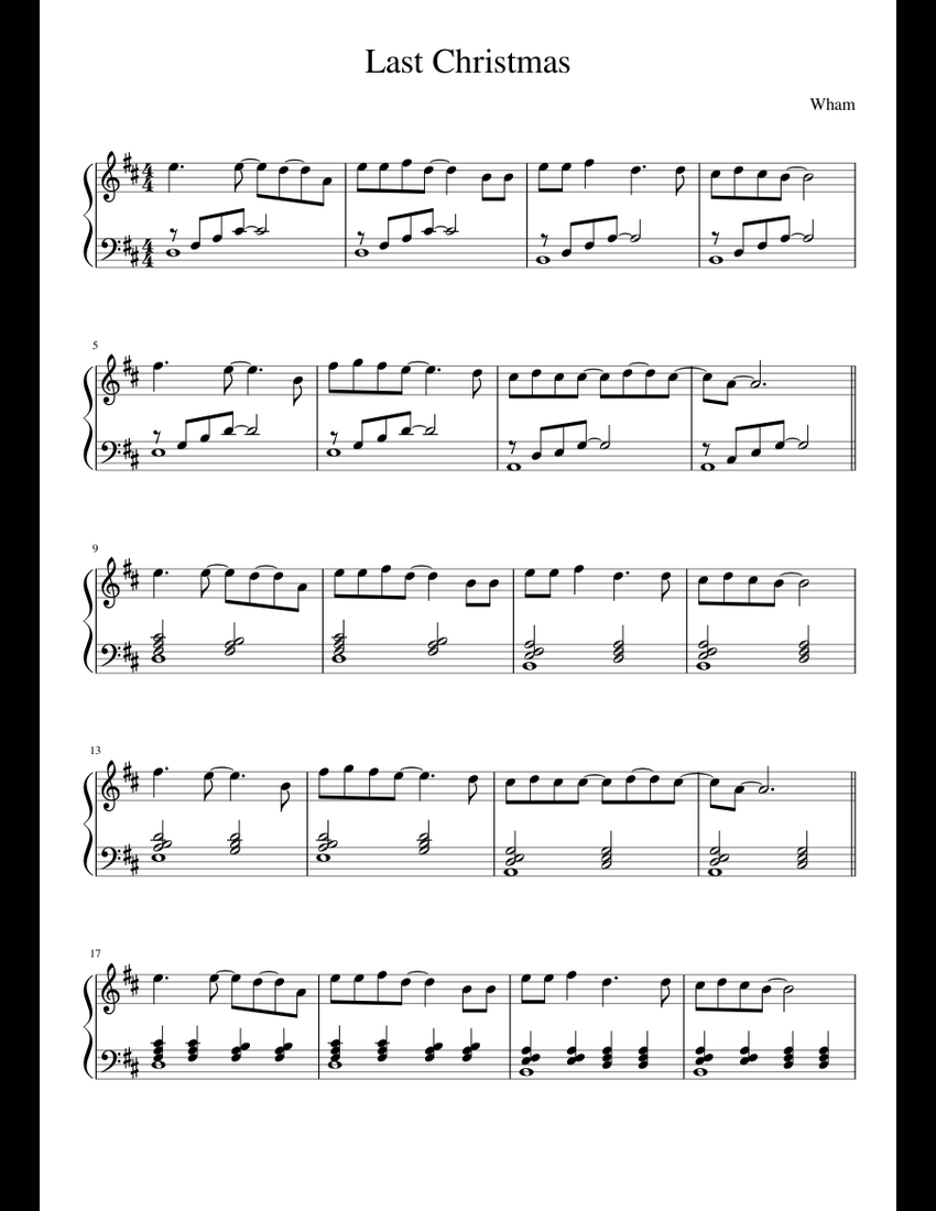 Last Christmas Piano Sheet Music / Piano Sheet "Last Christmas" by Wham