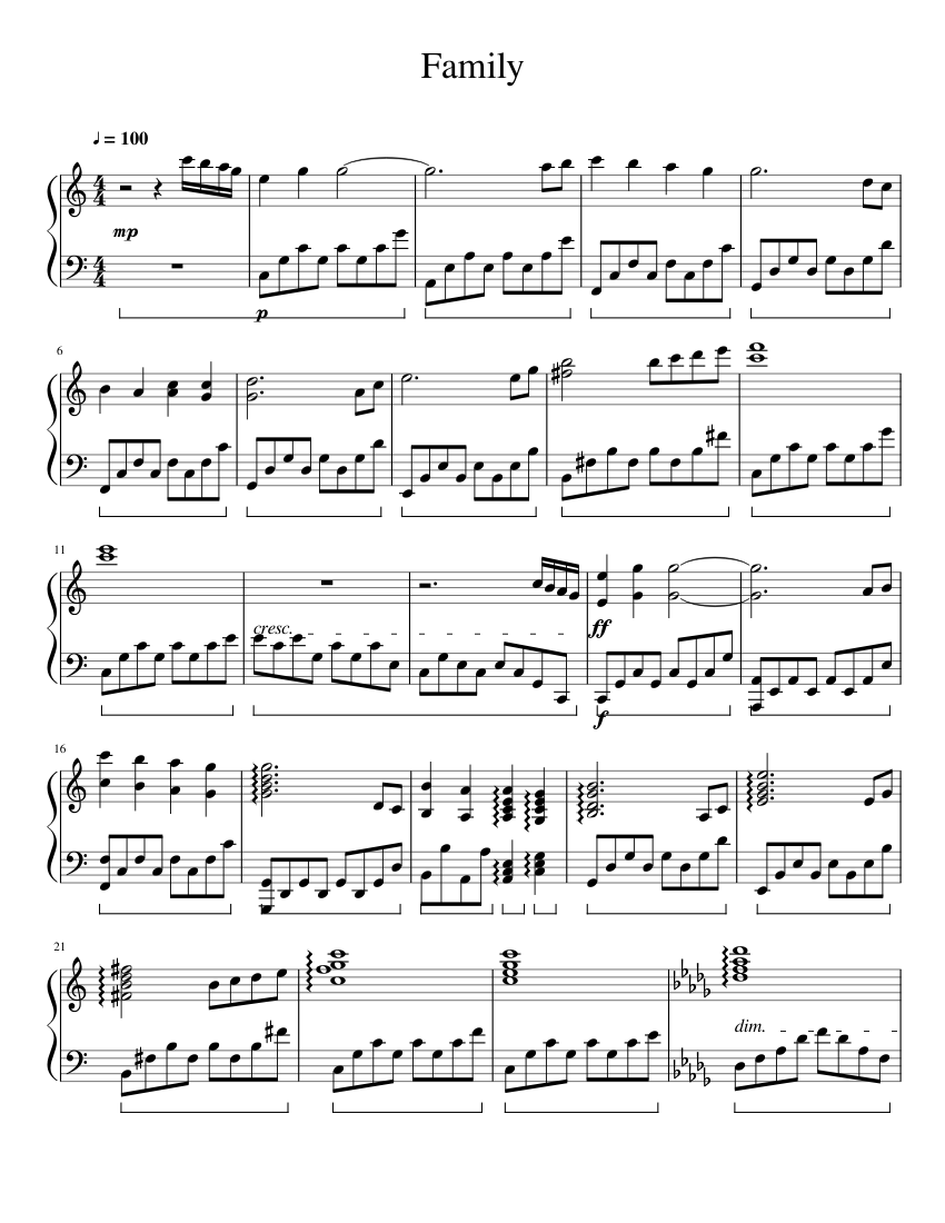 Family Sheet music for Piano Download free in PDF or MIDI