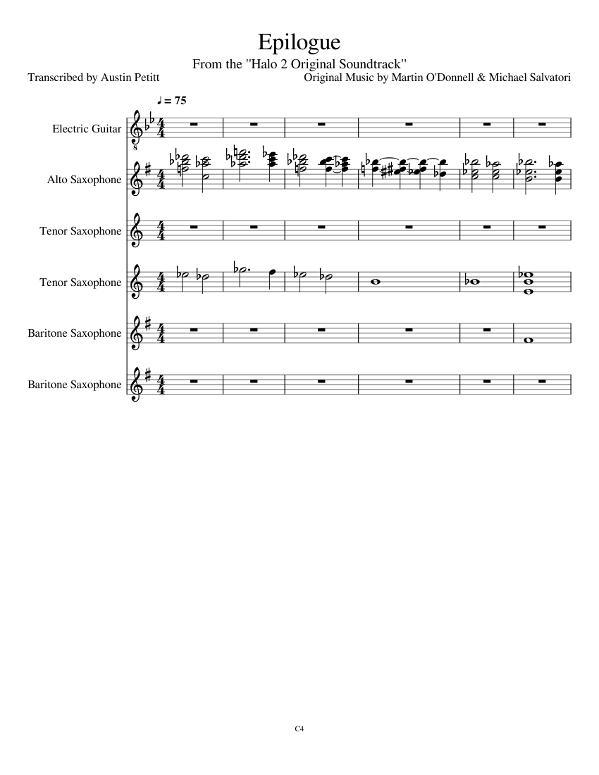 Halo 2 Epilogue Sheet music for Saxophone (Alto), Saxophone (Tenor