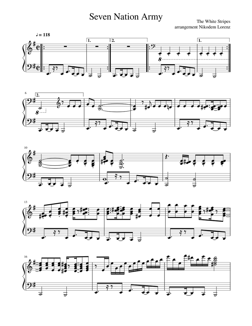 Seven Nation Army Sheet music for Piano | Download free in PDF or MIDI